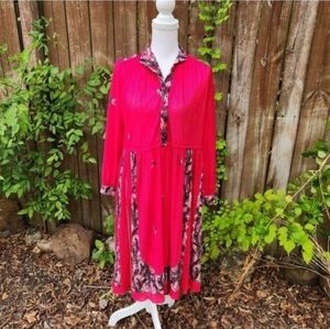 1970s Hal Ferman Red Hippie Dress Vintage Size 10 Hippie Boho Bohemian